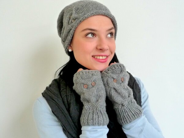3 Strickanleitungen - Eulenset - Beanie, Schal & Handschuhe - No.101S
