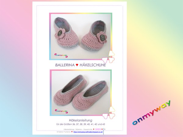 Häkelanleitung: Ballerina Häkelschuhe mit Blume (Größen 36 bis 43)