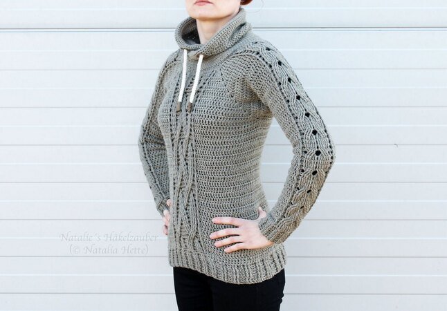 Hoodie mit Zopfmuster Gr. XS bis XXL (nahtlos, Raglan)