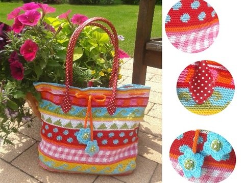 Shopper Tasche kunterbunt Häkelanleitung