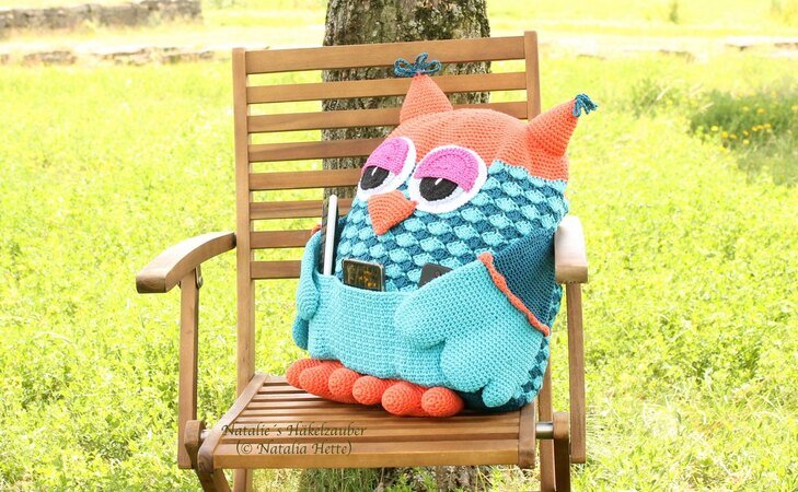Kissen "Eule" mit Taschen, 40 x 50 cm
