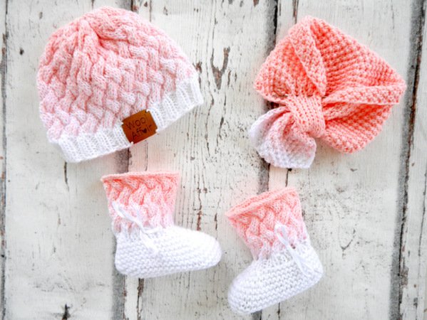 Strickanleitung - Babymütze, -schuhe, -schal - OMBRÉ - No.163S