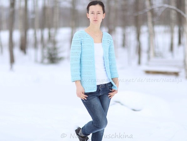 Damen Jacke für Frühling und Sommer in Gr. S, M - Häkelanleitung mit Häkelschrift