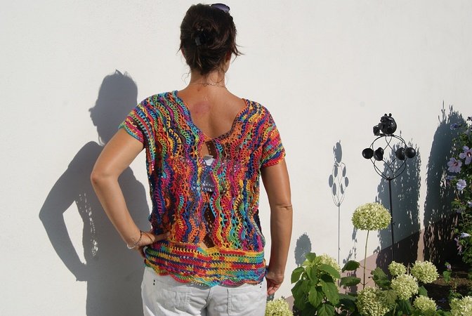 Häkelshirt MULTICOLOR (Gr. S - XL, leicht individuell anzupassen)