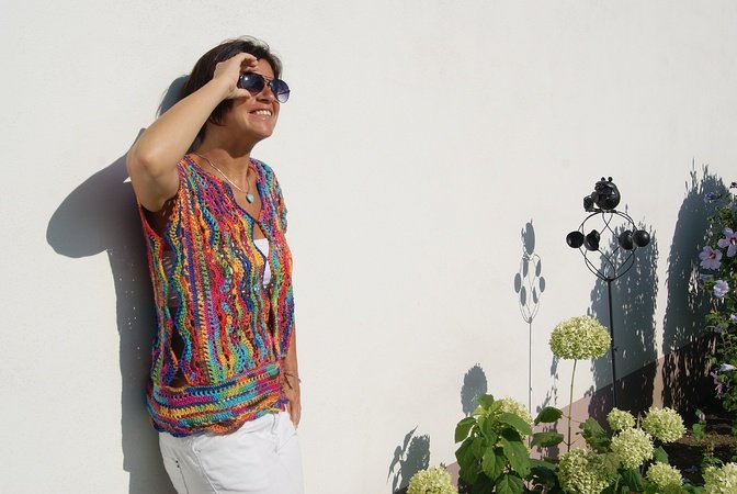 Häkelshirt MULTICOLOR (Gr. S - XL, leicht individuell anzupassen)