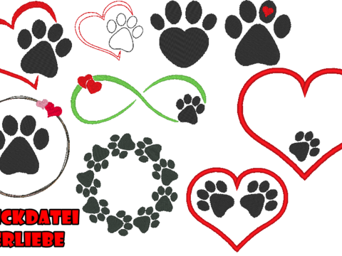 Tierliebe Stickdatei Herz mit Pfote