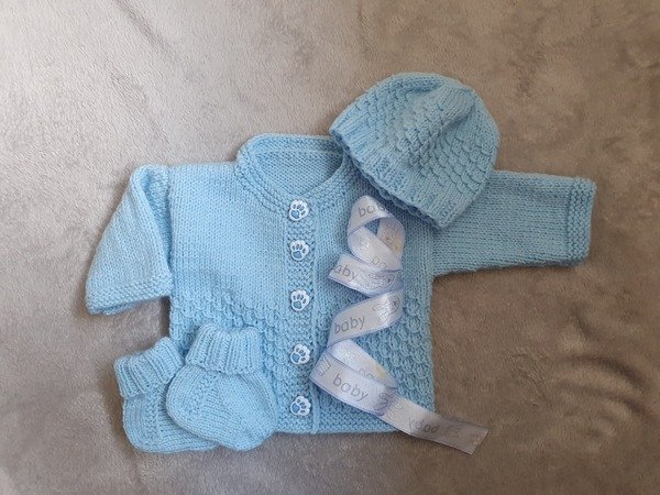 Strickanleitung Babygarnitur Jacke, Mütze, Socken Größe 56/62