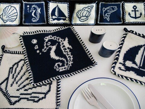 Tutorial doubleface potholders „sea motifs 1“