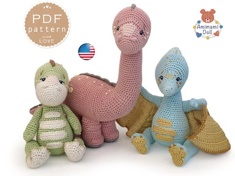 Dinosaur Crochet Patterns Amigurumi Dino Diplodocus Pterodactyl Tyrannosaus