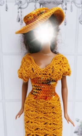 Modernes Puppenkleid mit Sommerhut für kleine Puppen - Häkelanleitung