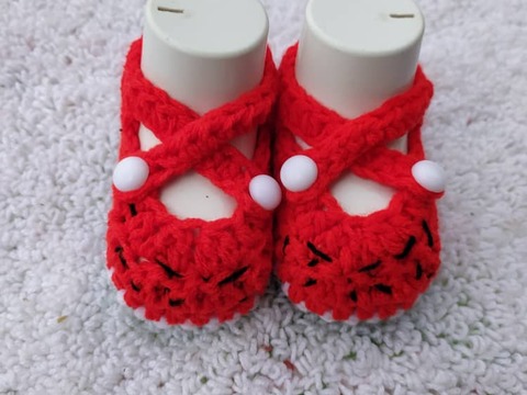 Crochet Criss-cross Strap watermelon baby girl shoes worked flat