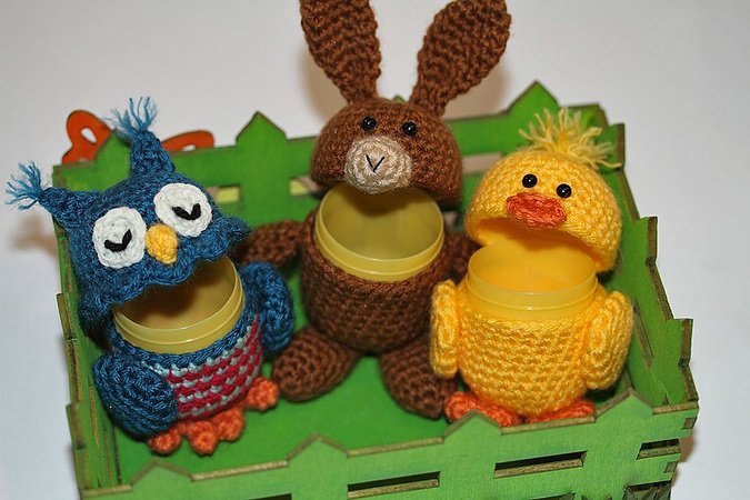 Häkelanleitung Ü-Pet Set - Eule, Hase, Küken, Rabe, Papagei und Maus