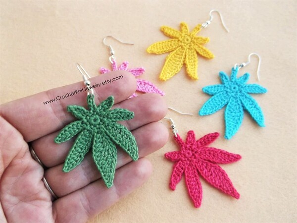Cannabis leaf crochet earrings