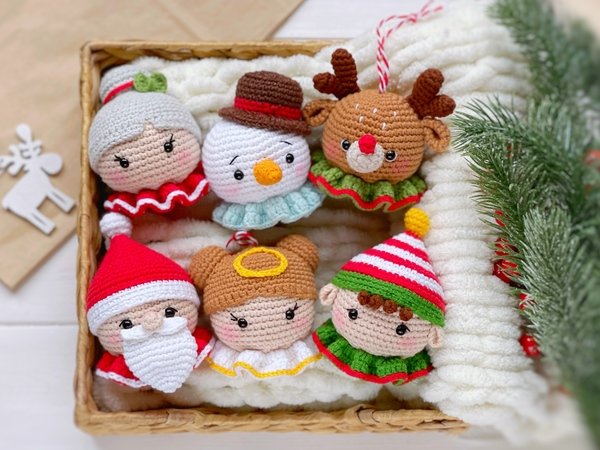 Häkelanleitung amigurumi Weihnachtsschmuck 6 Zeichen