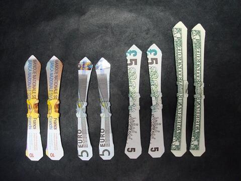 Origami Geldschein Ski (**)