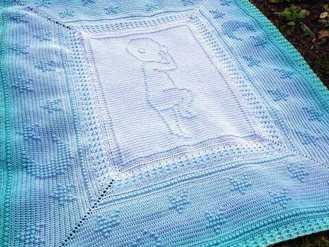 Anleitung Babydecke Großes Glück - mit Baby, Herzchen Mond und Sterne