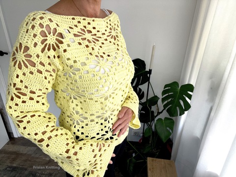 Blumen pullover Häkeln "Daisy", Netzpulli, Mesh-Pullover