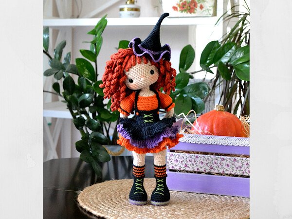 Häkelanleitung für Amigurumi-Puppe, Häkelspielzeug, Halloween-Hexe Lizzy