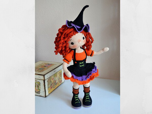 Häkelanleitung für Amigurumi-Puppe, Häkelspielzeug, Halloween-Hexe Lizzy