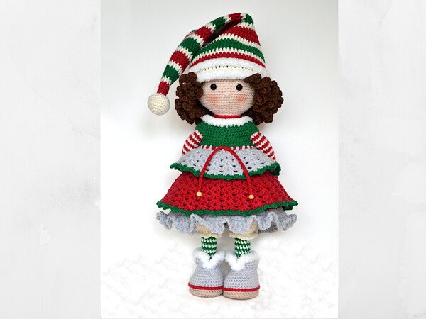 Christmas doll crochet pattern gnome, crochet elf LORA
