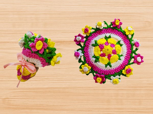 Häkelanleitung für Gehäkelter Blumenstrauß-Untersetzer: