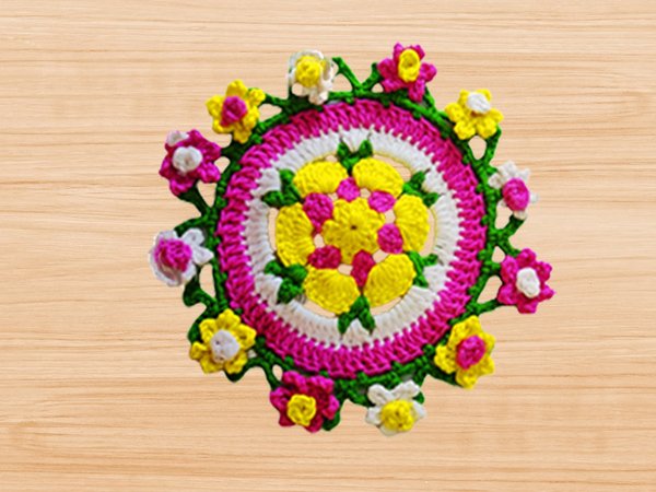 Häkelanleitung für Gehäkelter Blumenstrauß-Untersetzer: