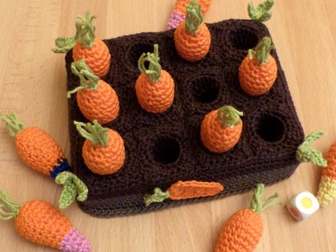 Häkelanleitung "Karottenmemo" Merkspiel Würfelspiel für Kinder
